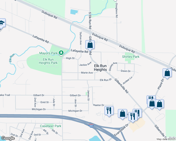map of restaurants, bars, coffee shops, grocery stores, and more near 232 Marie Ave in Elk Run Heights