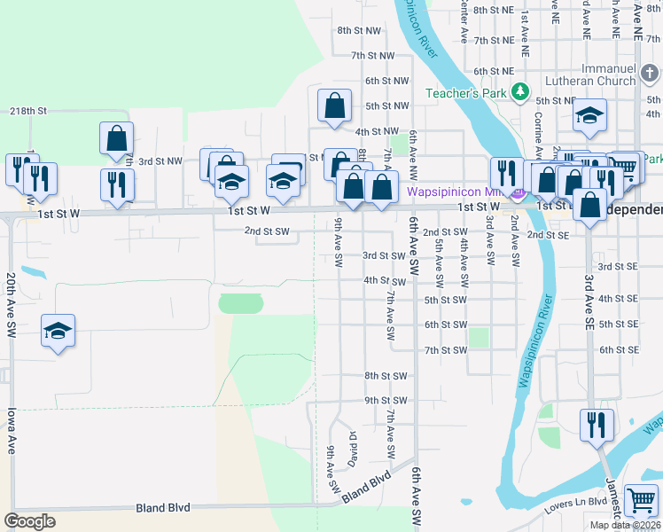 map of restaurants, bars, coffee shops, grocery stores, and more near 300-398 9th Ave SW in Independence