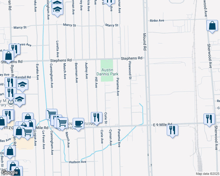 map of restaurants, bars, coffee shops, grocery stores, and more near 5226 Lark Ct in Warren