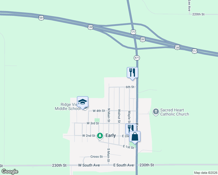 map of restaurants, bars, coffee shops, grocery stores, and more near 598 N Main St in Early