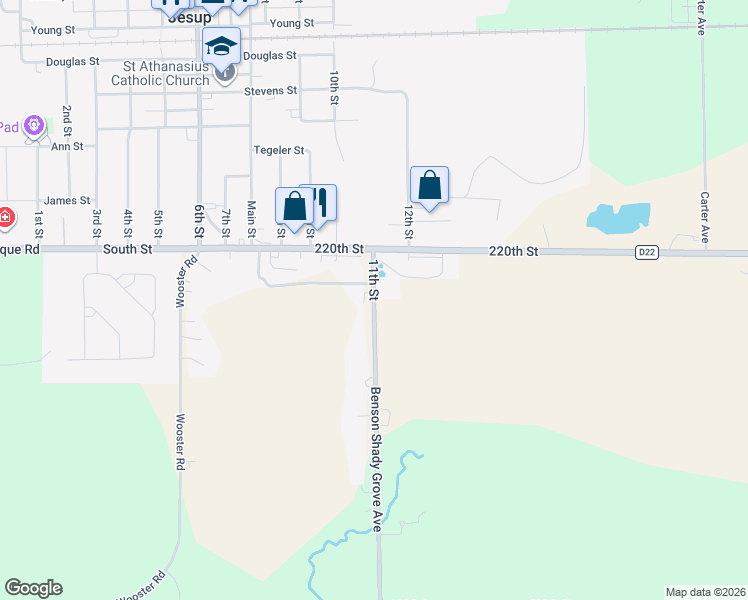 map of restaurants, bars, coffee shops, grocery stores, and more near 2214 Benson Shady Grove Avenue in Jesup