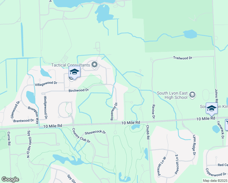 map of restaurants, bars, coffee shops, grocery stores, and more near 24597 Rosemont Drive in South Lyon