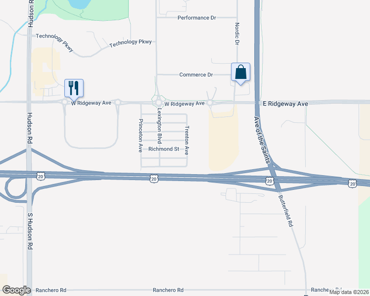 map of restaurants, bars, coffee shops, grocery stores, and more near Richmond Street in Cedar Falls