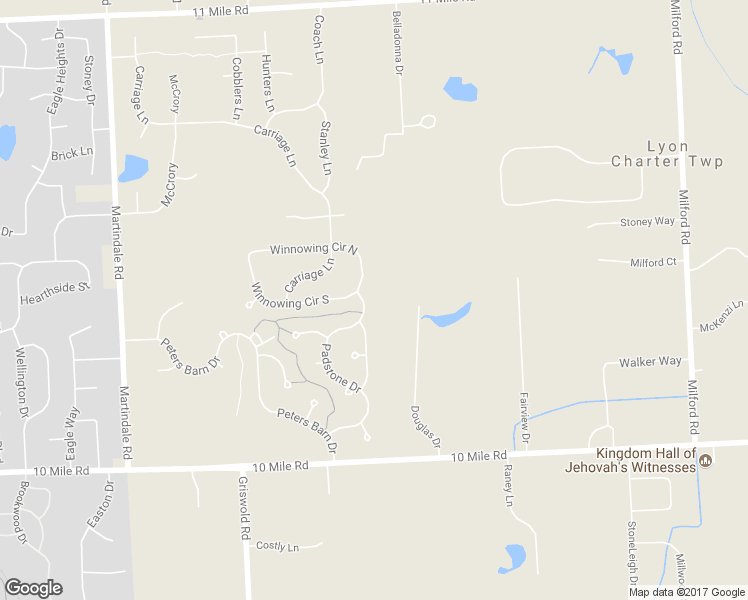 map of restaurants, bars, coffee shops, grocery stores, and more near 24808 Padstone Drive in South Lyon