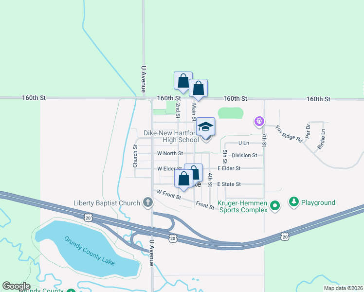 map of restaurants, bars, coffee shops, grocery stores, and more near 200-298 West North Street in Dike