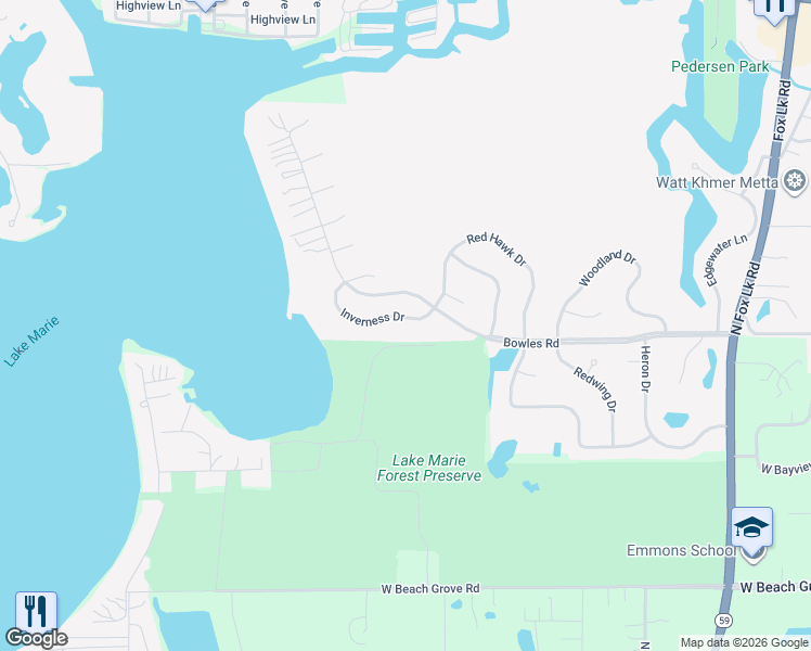 map of restaurants, bars, coffee shops, grocery stores, and more near 1012 Inverness Drive in Antioch