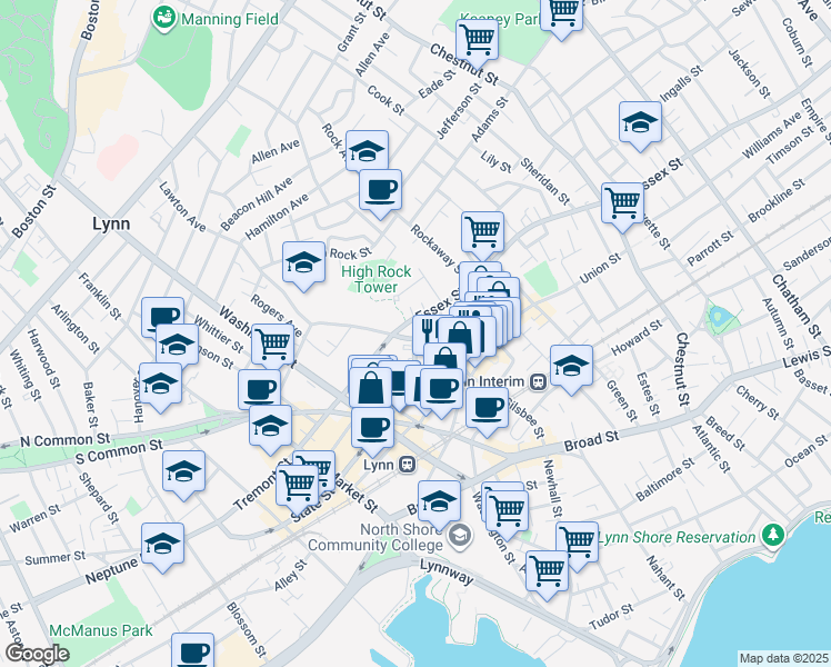 map of restaurants, bars, coffee shops, grocery stores, and more near 42 High Street in Lynn