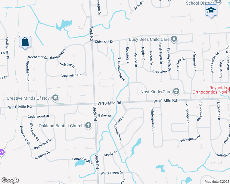 map of restaurants, bars, coffee shops, grocery stores, and more near 24268 Scarlet Court in Novi