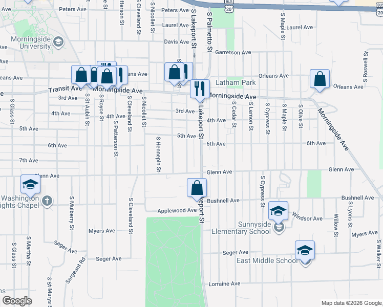 map of restaurants, bars, coffee shops, grocery stores, and more near 2317 South Henry Street in Sioux City
