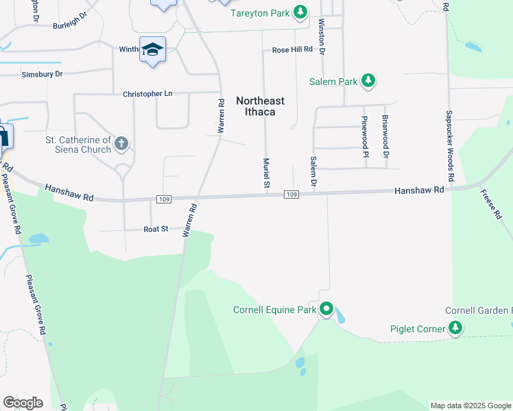map of restaurants, bars, coffee shops, grocery stores, and more near 1317 Hanshaw Rd in Ithaca