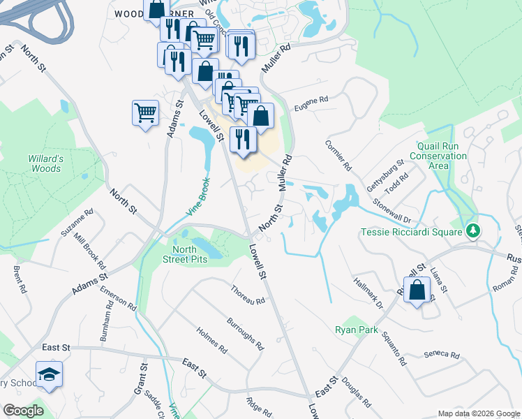 map of restaurants, bars, coffee shops, grocery stores, and more near 653 Lowell Street in Lexington