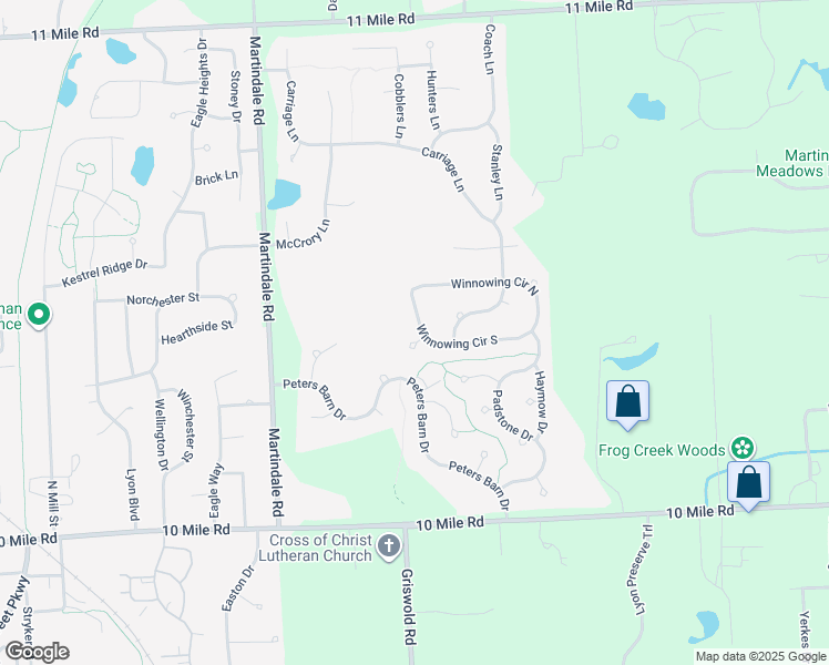 map of restaurants, bars, coffee shops, grocery stores, and more near 58917 Winnowing Circle South in South Lyon