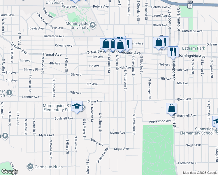 map of restaurants, bars, coffee shops, grocery stores, and more near 2304 South Saint Aubin Street in Sioux City