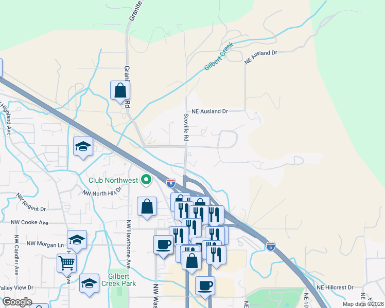 map of restaurants, bars, coffee shops, grocery stores, and more near 2233 Scoville Road in Grants Pass