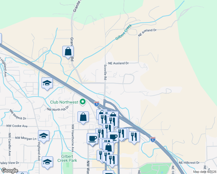 map of restaurants, bars, coffee shops, grocery stores, and more near 2233 Scoville Road in Grants Pass