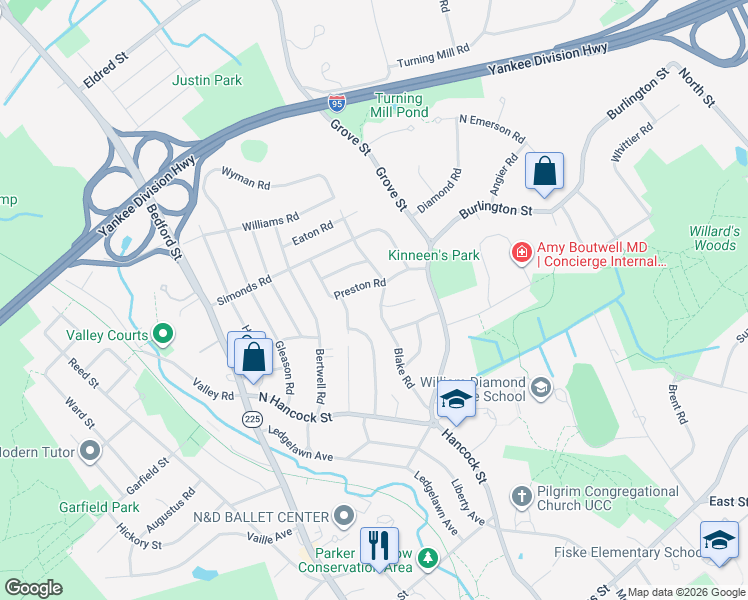 map of restaurants, bars, coffee shops, grocery stores, and more near 66 Blake Road in Lexington