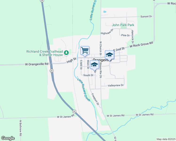 map of restaurants, bars, coffee shops, grocery stores, and more near 202 South Street in Orangeville