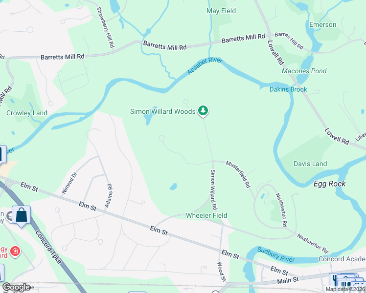 map of restaurants, bars, coffee shops, grocery stores, and more near 224 Musterfield Road in Concord