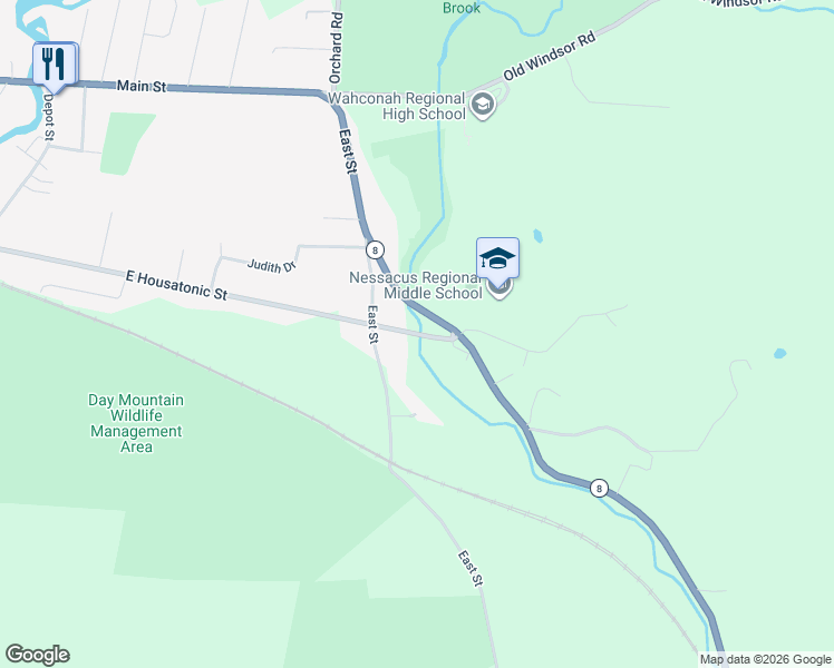 map of restaurants, bars, coffee shops, grocery stores, and more near 450 East Housatonic Street in Dalton