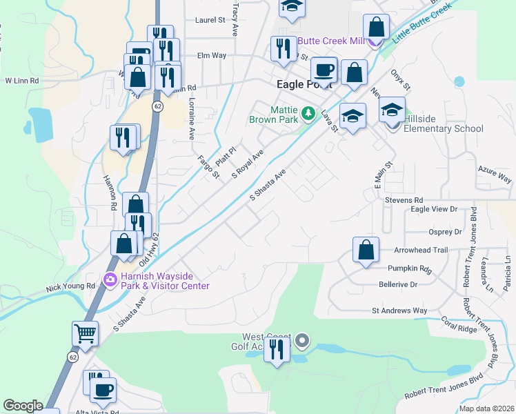 map of restaurants, bars, coffee shops, grocery stores, and more near 655 Talbot Street in Eagle Point