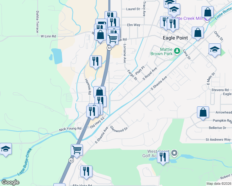 map of restaurants, bars, coffee shops, grocery stores, and more near 866 South Royal Avenue in Eagle Point