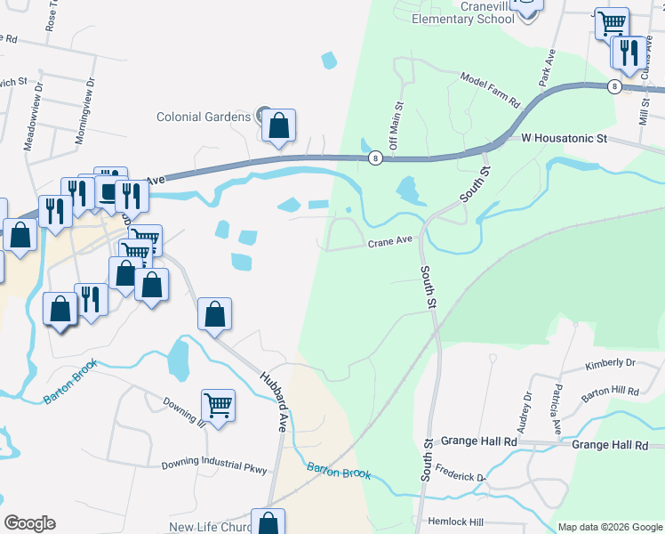 map of restaurants, bars, coffee shops, grocery stores, and more near 124 Crane Avenue in Dalton