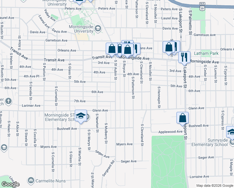 map of restaurants, bars, coffee shops, grocery stores, and more near 2300 South Saint Aubin Street in Sioux City
