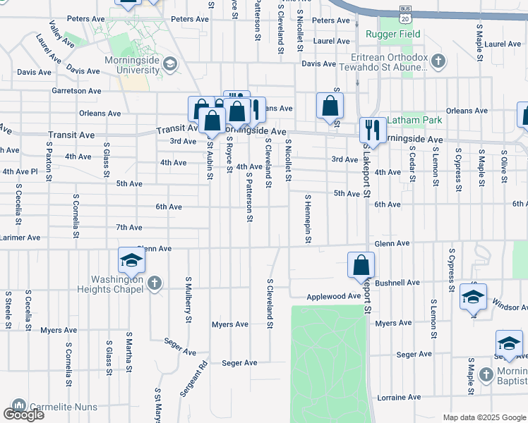map of restaurants, bars, coffee shops, grocery stores, and more near 4272 6th Avenue in Sioux City