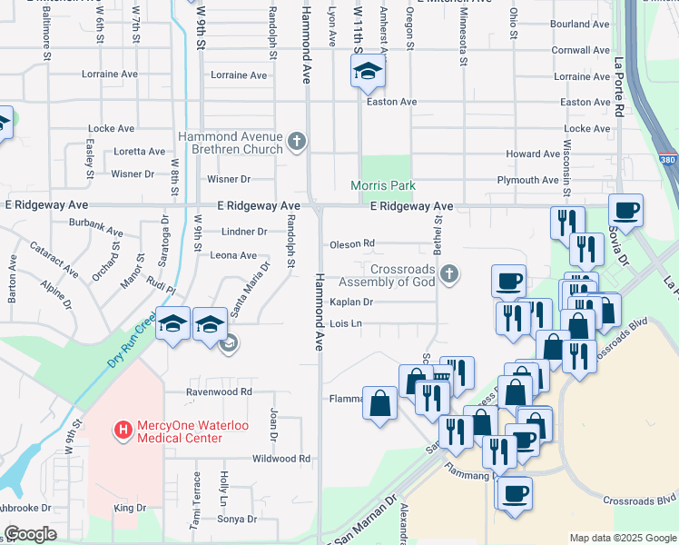 map of restaurants, bars, coffee shops, grocery stores, and more near 1034 Langley Road in Waterloo