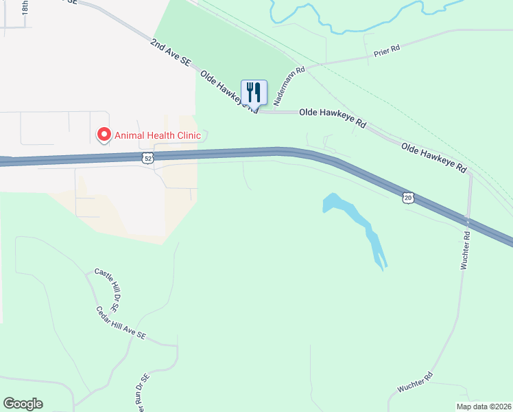 map of restaurants, bars, coffee shops, grocery stores, and more near 11764 Hickory Lane in Dyersville