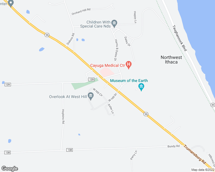 map of restaurants, bars, coffee shops, grocery stores, and more near 1290 Trumansburg Road in Ithaca