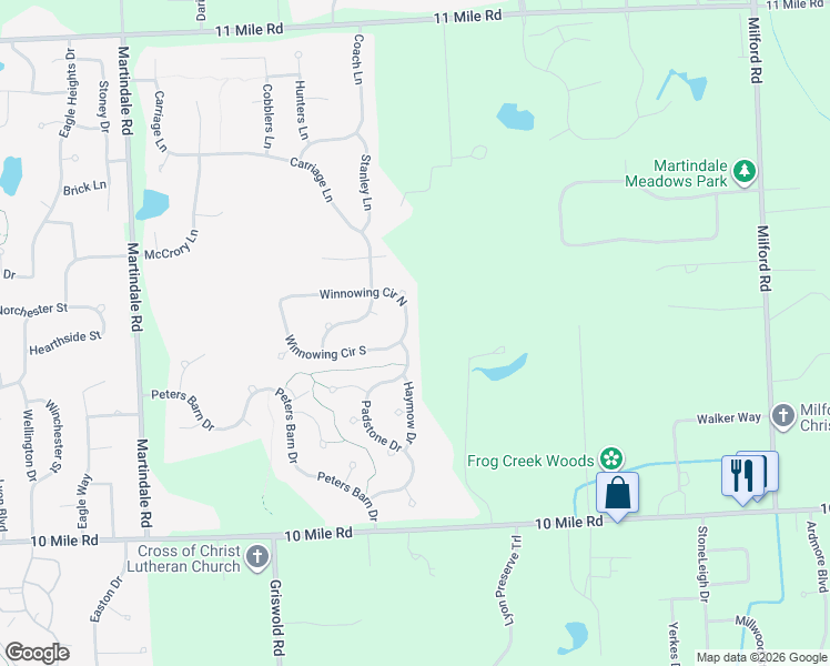 map of restaurants, bars, coffee shops, grocery stores, and more near 24808 Padstone Drive in South Lyon