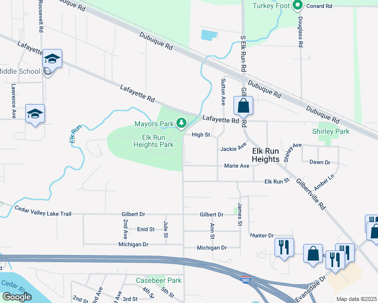 map of restaurants, bars, coffee shops, grocery stores, and more near 316 McCoy Road in Elk Run Heights
