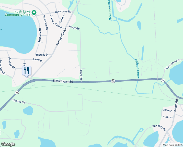 map of restaurants, bars, coffee shops, grocery stores, and more near 9164 Oneida Way in Pinckney
