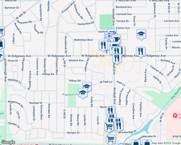map of restaurants, bars, coffee shops, grocery stores, and more near 518 Colby Road in Waterloo