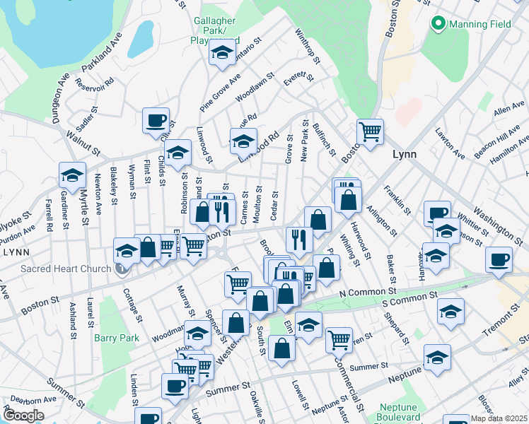map of restaurants, bars, coffee shops, grocery stores, and more near 371 Boston Street in Lynn