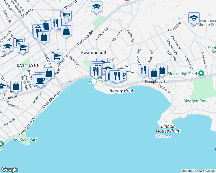 map of restaurants, bars, coffee shops, grocery stores, and more near 209 Humphrey Street in Swampscott