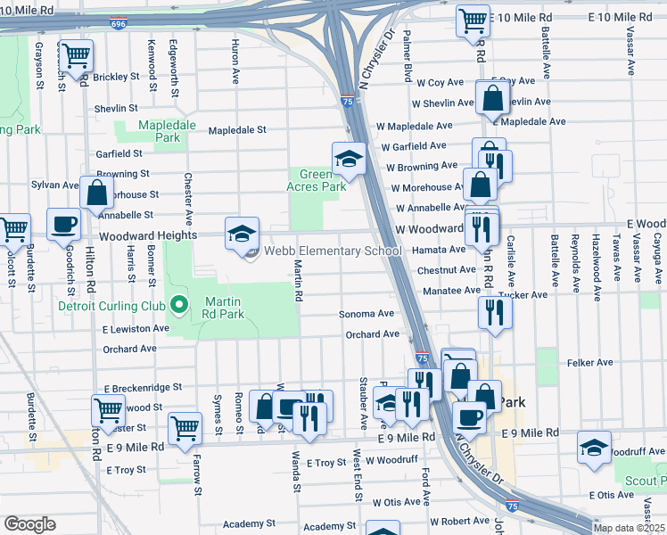map of restaurants, bars, coffee shops, grocery stores, and more near 2315 Hamata Street in Ferndale