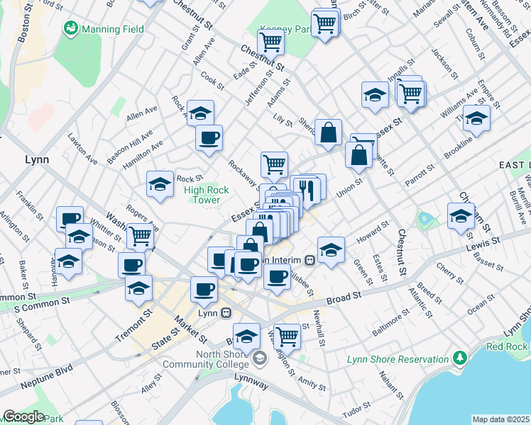 map of restaurants, bars, coffee shops, grocery stores, and more near 8 Joyce Street in Lynn