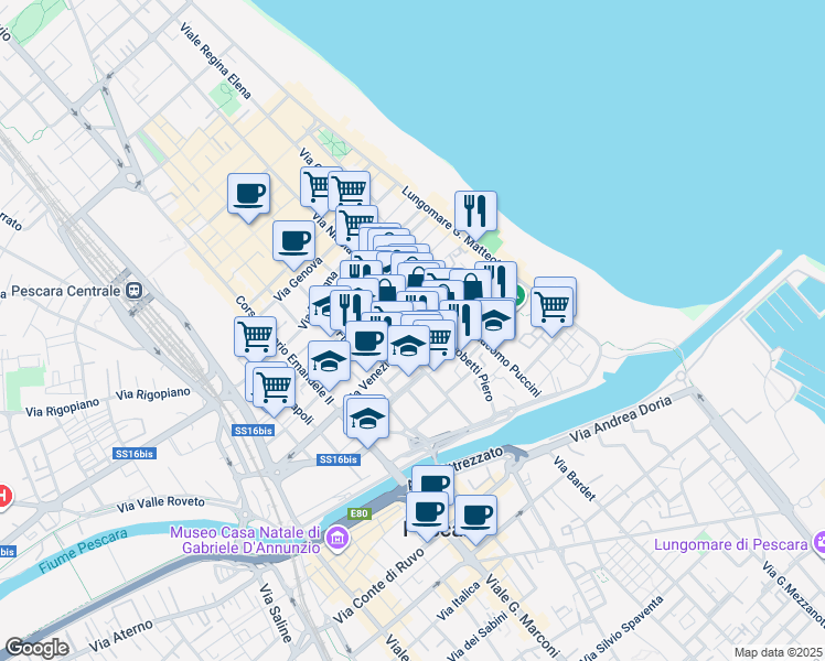 map of restaurants, bars, coffee shops, grocery stores, and more near 1 Via Lucania in Pescara