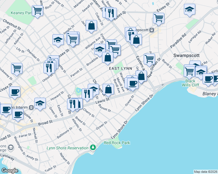 map of restaurants, bars, coffee shops, grocery stores, and more near 50 Phillips Avenue in Lynn