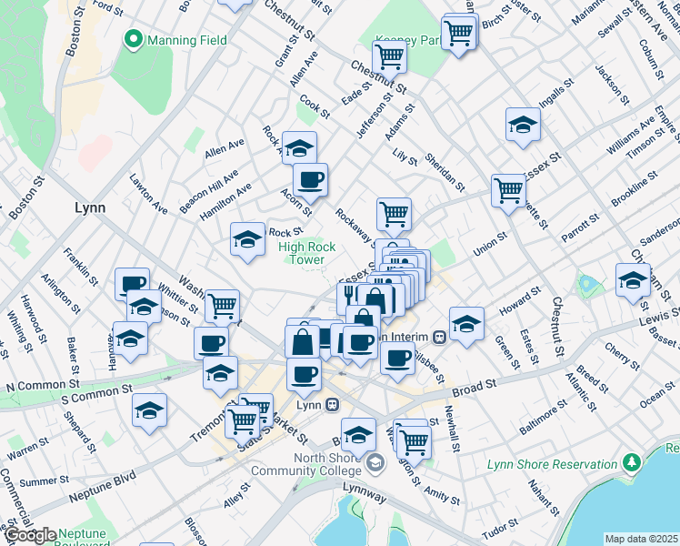 map of restaurants, bars, coffee shops, grocery stores, and more near 17 Hutchinsons Court in Lynn