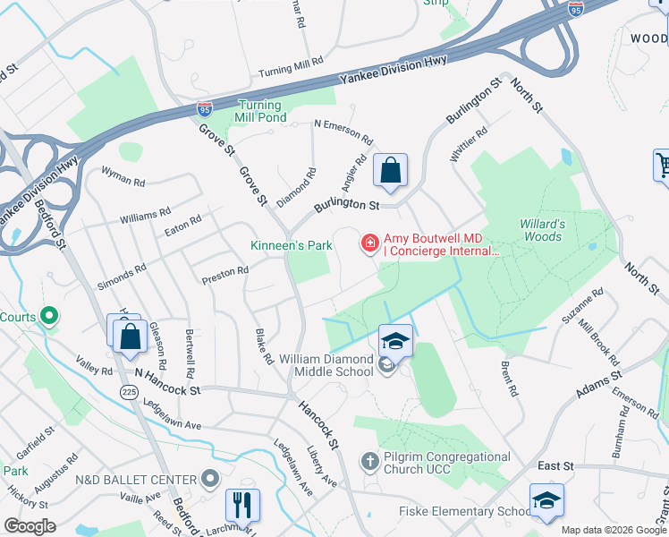 map of restaurants, bars, coffee shops, grocery stores, and more near 8 Flintlock Road in Lexington