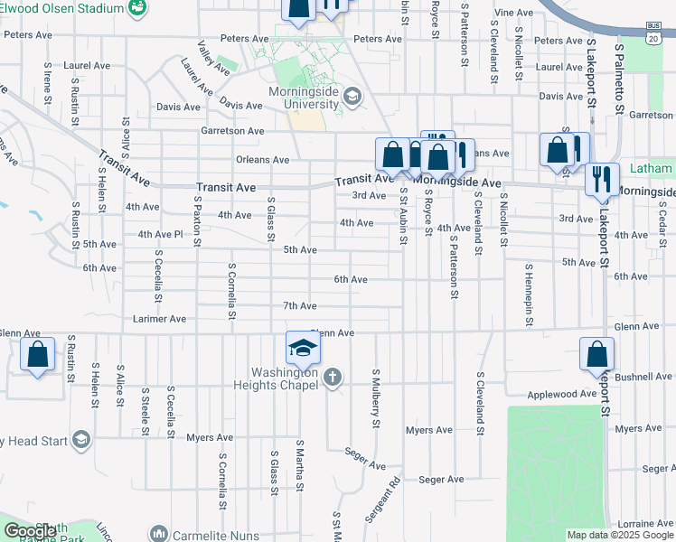 map of restaurants, bars, coffee shops, grocery stores, and more near 3802 5th Avenue in Sioux City