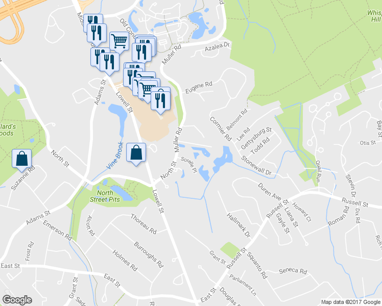 map of restaurants, bars, coffee shops, grocery stores, and more near 5 Sorelle Place in Burlington