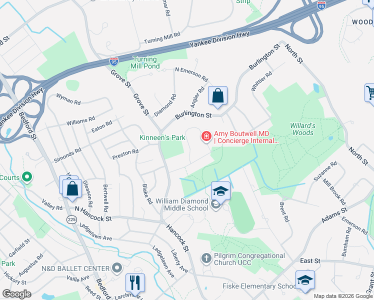 map of restaurants, bars, coffee shops, grocery stores, and more near 8 Flintlock Road in Lexington
