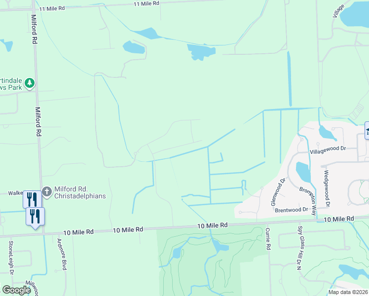 map of restaurants, bars, coffee shops, grocery stores, and more near 55675 Sunningdale Drive in South Lyon