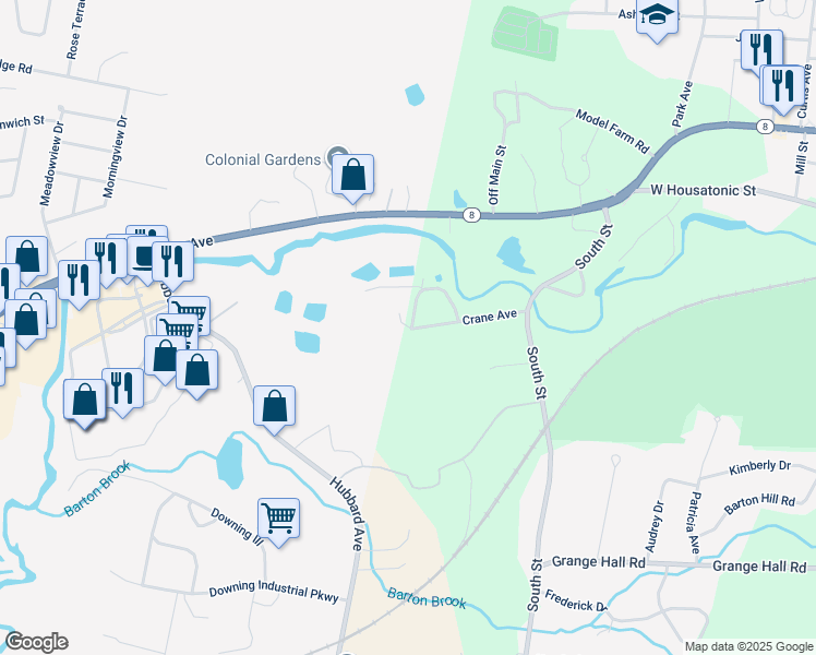 map of restaurants, bars, coffee shops, grocery stores, and more near 119 Crane Avenue in Dalton