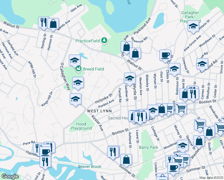 map of restaurants, bars, coffee shops, grocery stores, and more near 85 Curwin Circle in Lynn