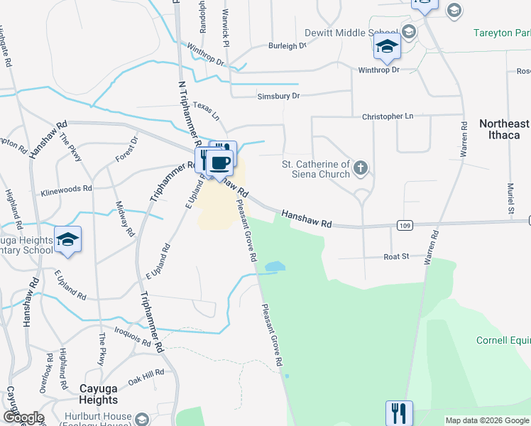 map of restaurants, bars, coffee shops, grocery stores, and more near 1010 Hanshaw Rd in Ithaca